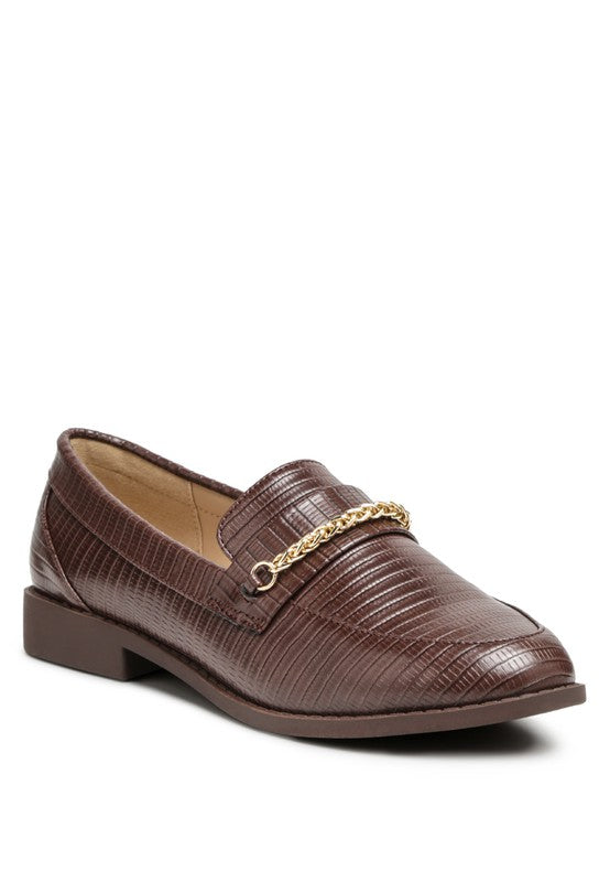 Vouse Low Block Loafers Adorned With Golden Chain