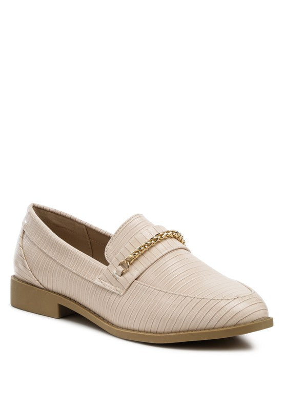 Vouse Low Block Loafers Adorned With Golden Chain