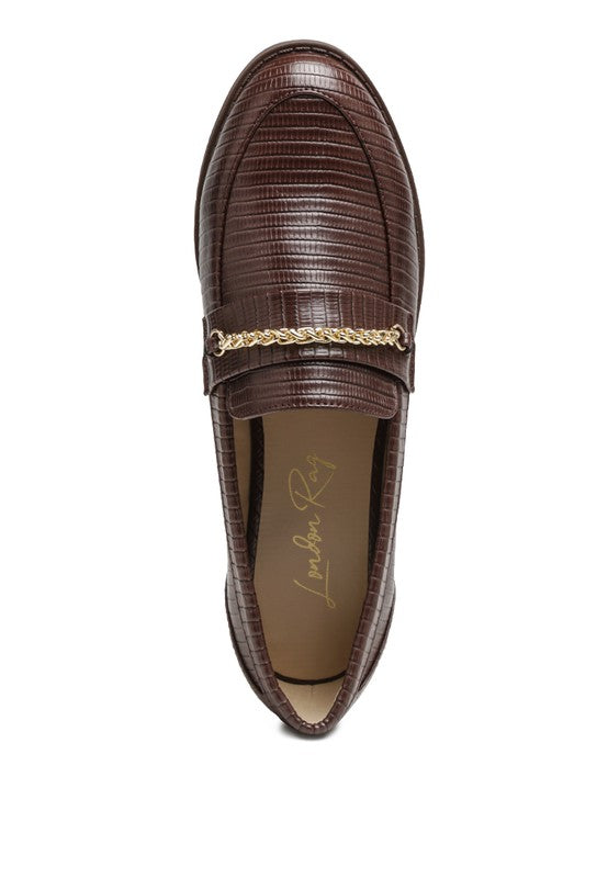 Vouse Low Block Loafers Adorned With Golden Chain