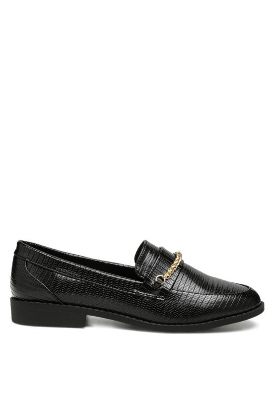 Vouse Low Block Loafers Adorned With Golden Chain