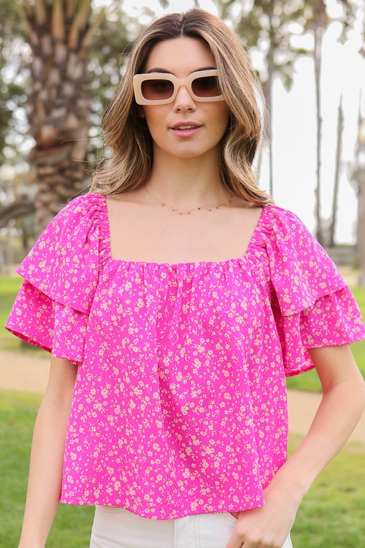 Smocked Square Neck Floral Blouse With Open back