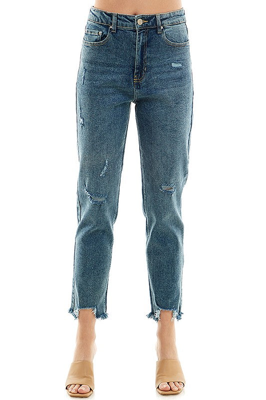 DISTRESSED DETAILED STRAIGHT LEG JEANS