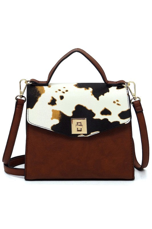 Colorblock Twist Lock Flap Satchel