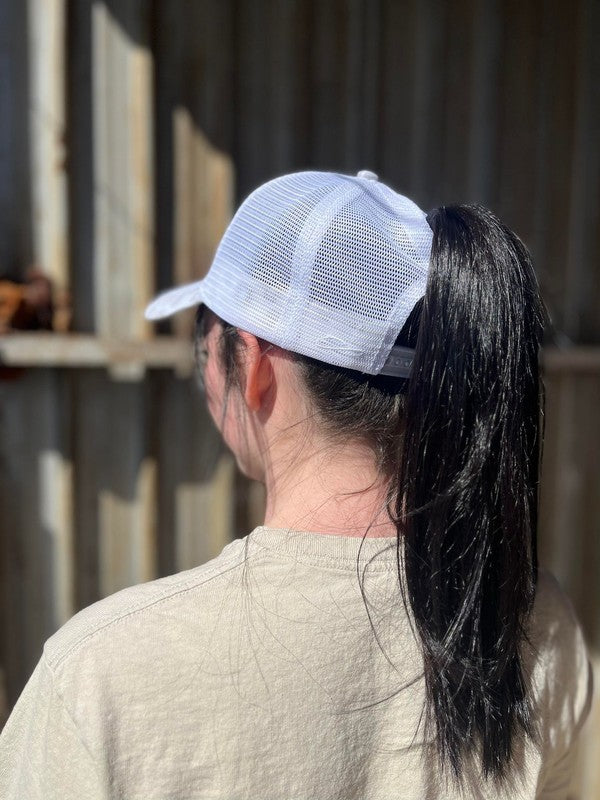 White Leopard Hidden Pony Mama Hat