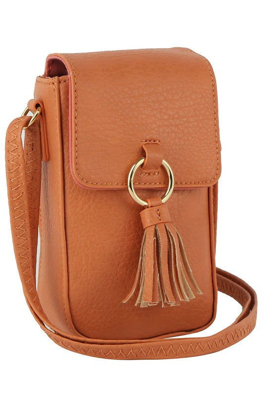 Tassel Ring Flap Cell Phone Crossbody Bag Wallet