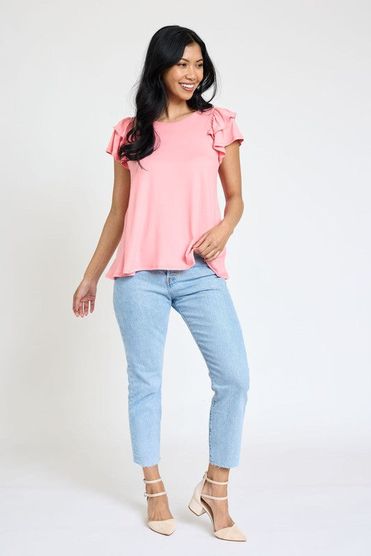 Spring Double Ruffle Sleeve Top