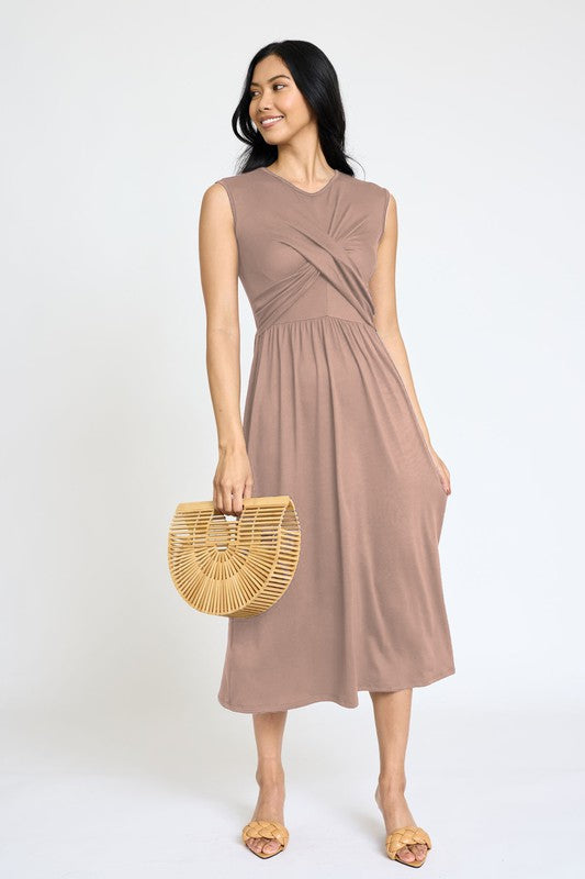 Sleeveless Cross-Over Bodice Midi Dress