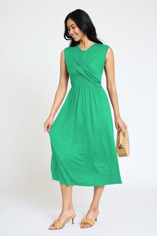 Sleeveless Cross-Over Bodice Midi Dress