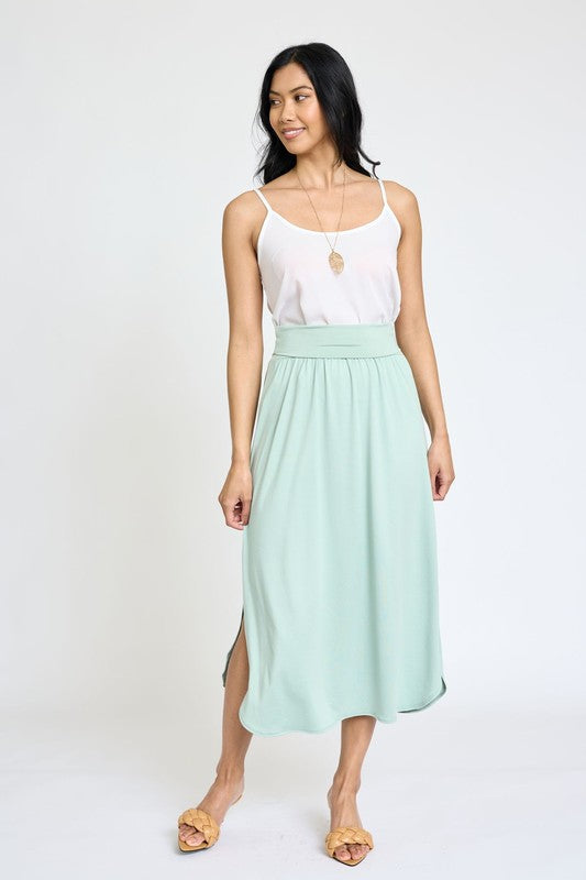 Solid Side Slit Midi Skirt