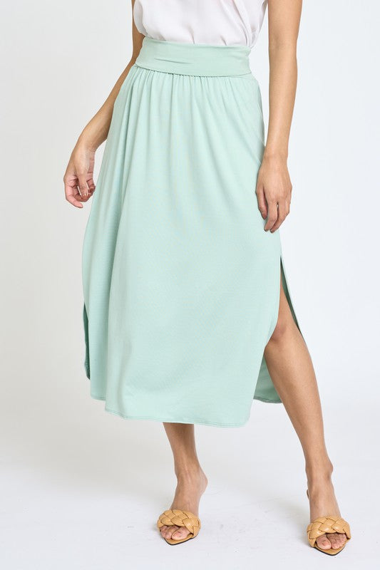 Solid Side Slit Midi Skirt