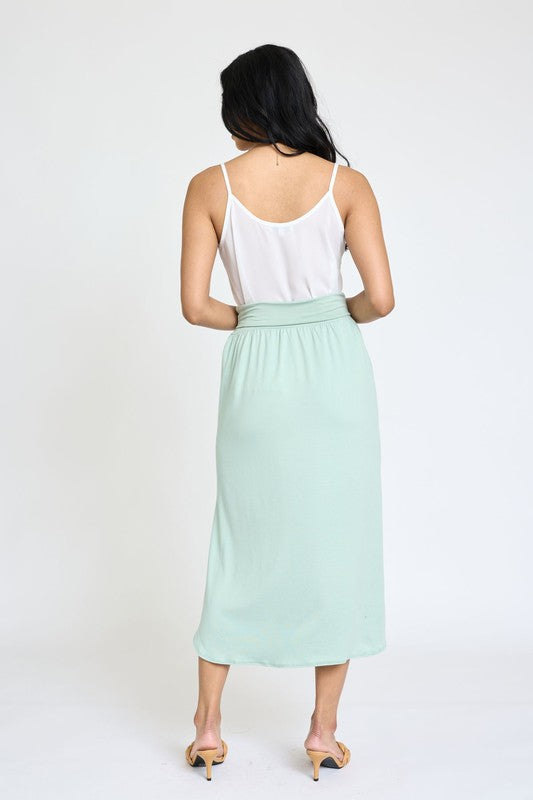 Solid Side Slit Midi Skirt