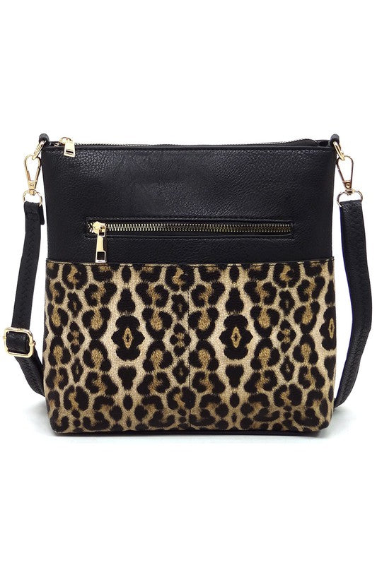 Leopard Cow Flower Pocket Crossbody Bag