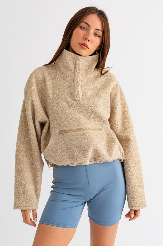 Pocket Detail Boxy Fleece Pullover Sweater