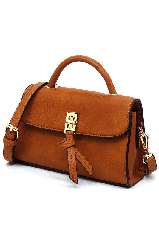 Twist Lock Flap Satchel Crossbody Bag