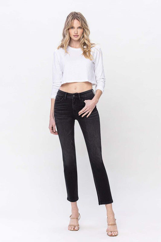 Mid Rise Ankle Slim Straight Jeans