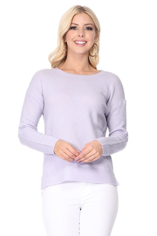 Crew-neck Knit Pullover Sweater with Side Slit