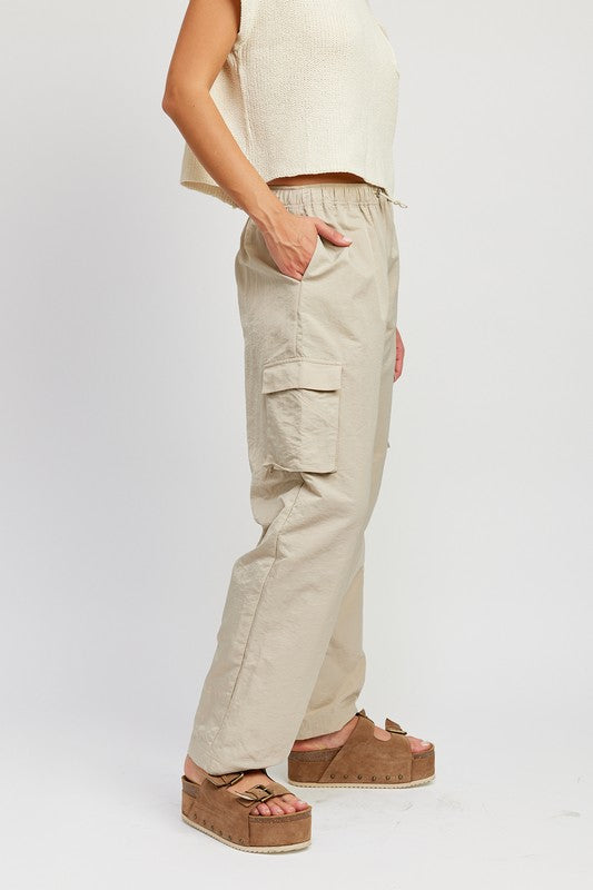 STRAIGHT LEG PANTS WITH ELASTIC WAIST BAND