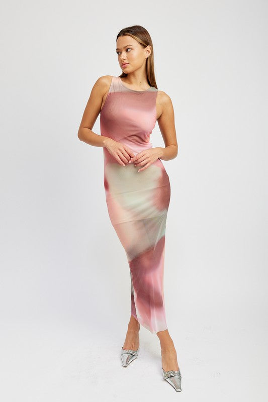 TIE DYE PRINT TANK MAXI DRESS