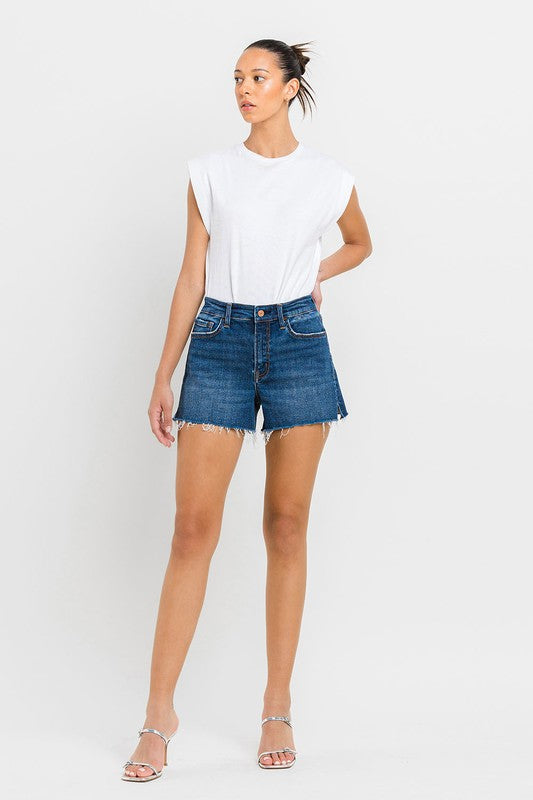 High Rise Slit Raw Hem A-Line Shorts