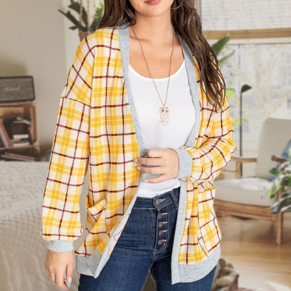 Knit Plaid Slouch Cardigan