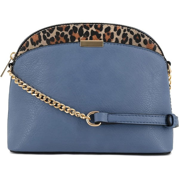 Leopard Accent Small Dome Crossbody Bag