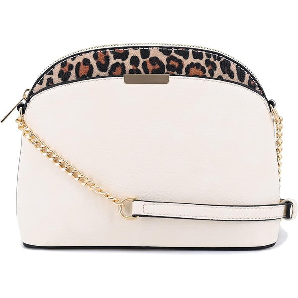 Leopard Accent Small Dome Crossbody Bag