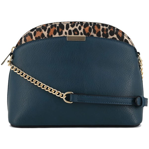 Leopard Accent Small Dome Crossbody Bag