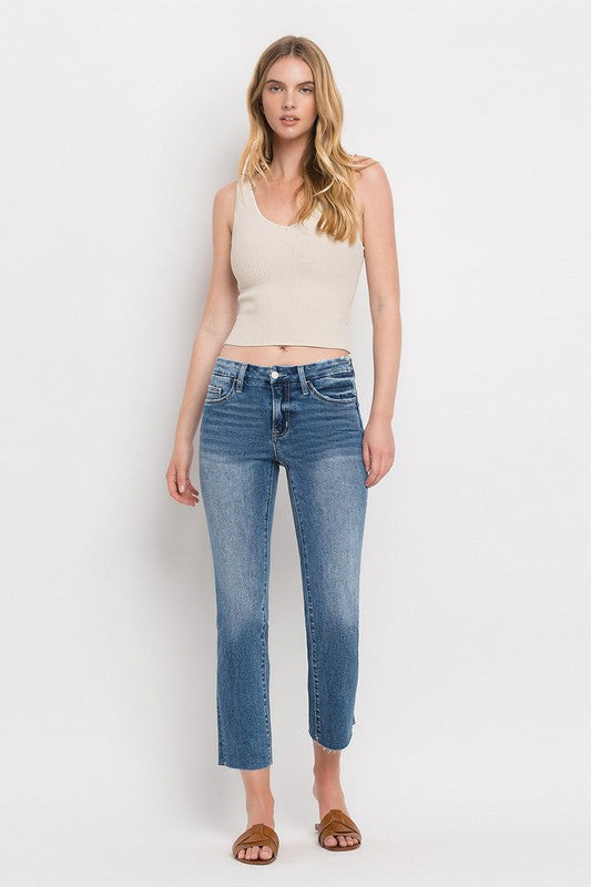 Mid Rise Crop Slim Straight Jeans