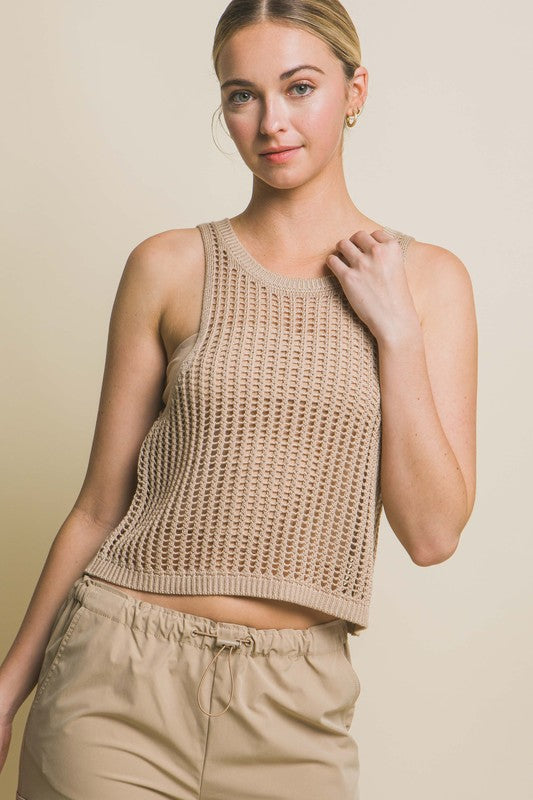 Sleeveless Open Knit Crop Top