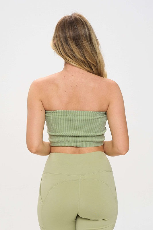 Ribbed Knit Bandeau Tube Top Strapless