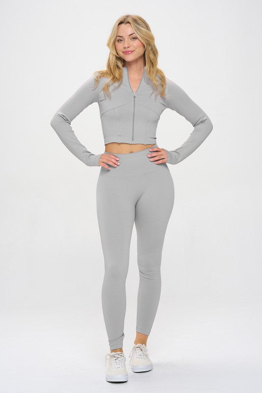 Seamless Ribbed Tracksuit Zip-up Two-Piece Set