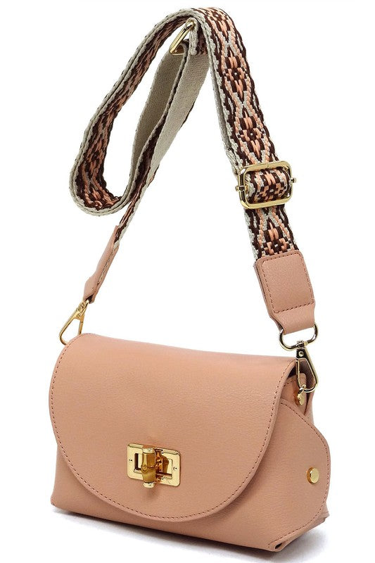 Bamboo Twist Lock Flap Crossbody Bag