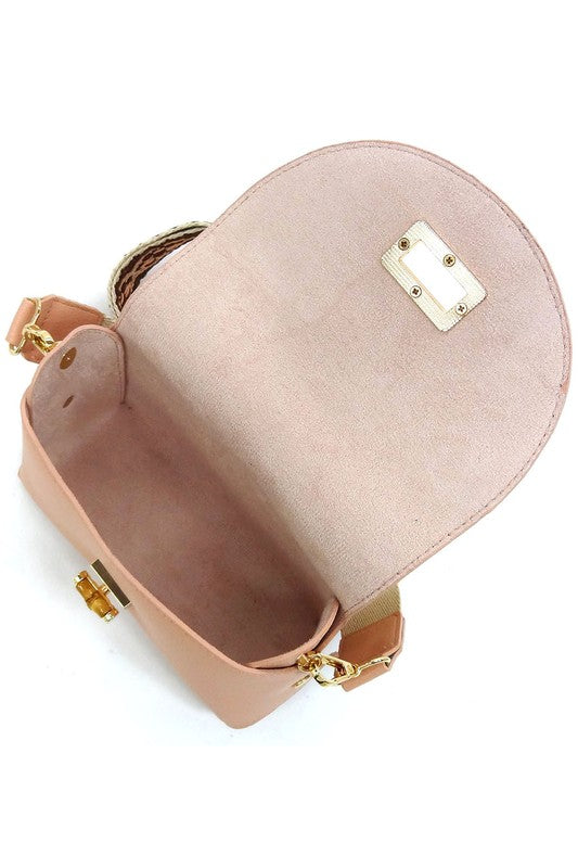 Bamboo Twist Lock Flap Crossbody Bag