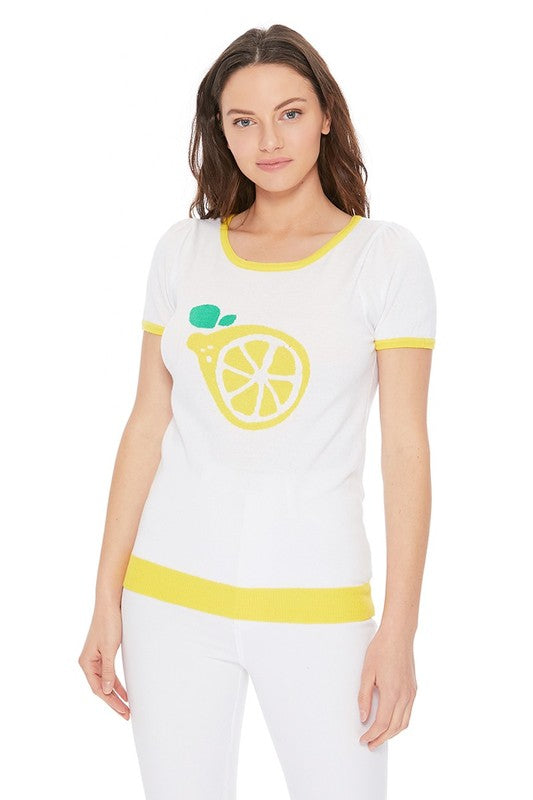 Lemon Jacquard Casual Summer Sweater Top