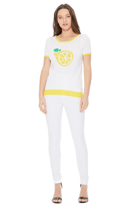 Lemon Jacquard Casual Summer Sweater Top