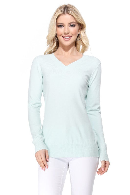 Women's Long Sleeve V-Neck Pulll Over Sweater Top