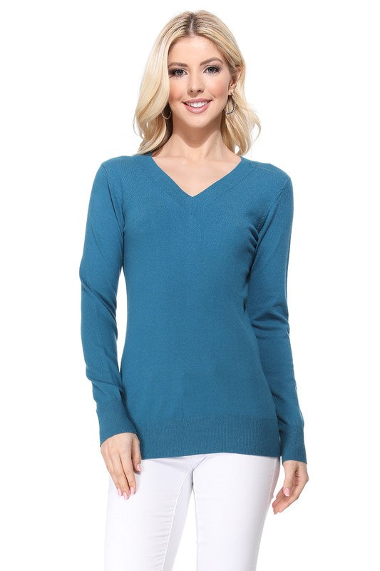 Women's Long Sleeve V-Neck Pulll Over Sweater Top