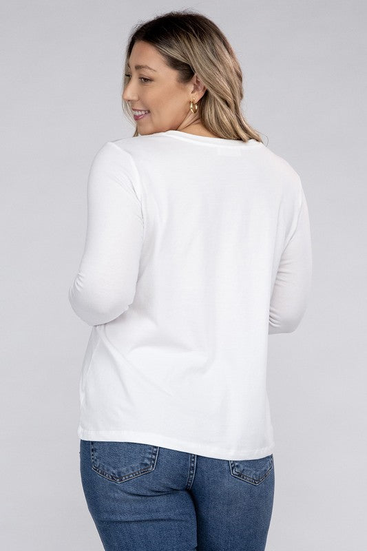 Plus Cotton Crew Neck Long Sleeve T-Shirt