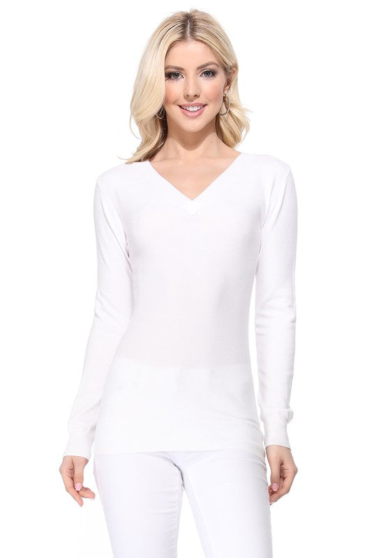 Women's Long Sleeve V-Neck Pulll Over Sweater Top