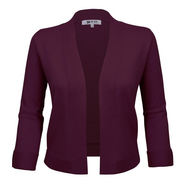 Open Front Cropped Bolero Shrug Cardigan