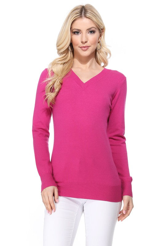 Women's Long Sleeve V-Neck Pulll Over Sweater Top