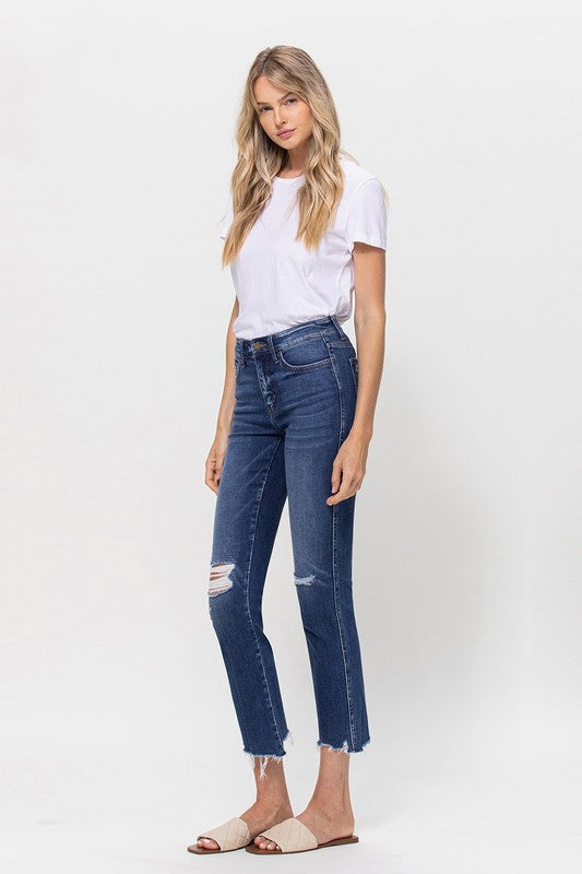 Mid Rise Crop Slim Straight Medium Jeans