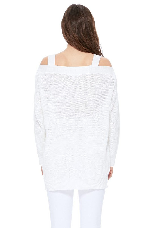 Off Shoulder Loose Over Sized Fit Sweater Knit Top