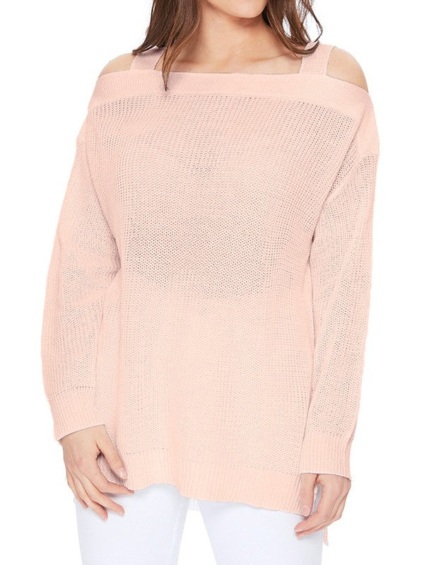 Off Shoulder Loose Over Sized Fit Sweater Knit Top