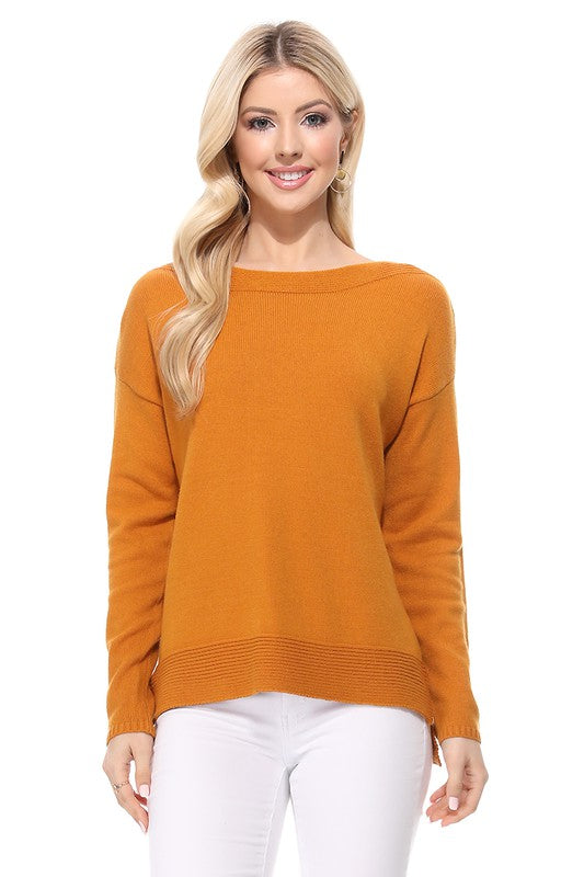 Silky Soft Rayon Stretch Boat Neck Sweater Top