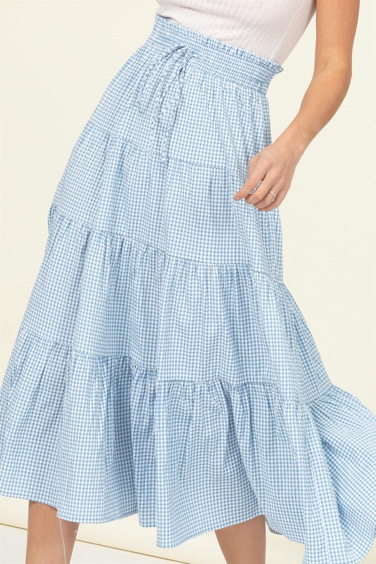 SKIRT ALERT HIGH-WAIST GINGHAM PRINT MIDI SKIRT