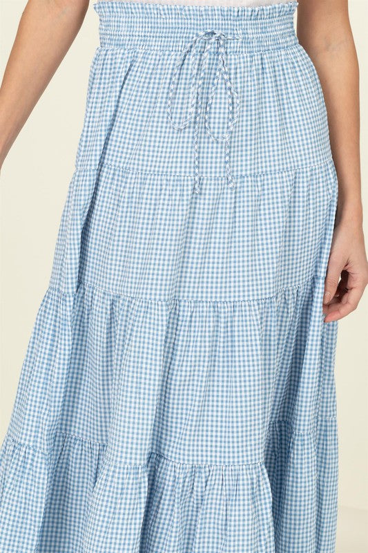 SKIRT ALERT HIGH-WAIST GINGHAM PRINT MIDI SKIRT