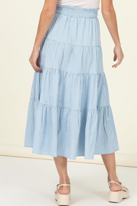 SKIRT ALERT HIGH-WAIST GINGHAM PRINT MIDI SKIRT