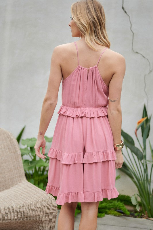 SOLID RUFFLE SLEEVELESS MINI DRESS