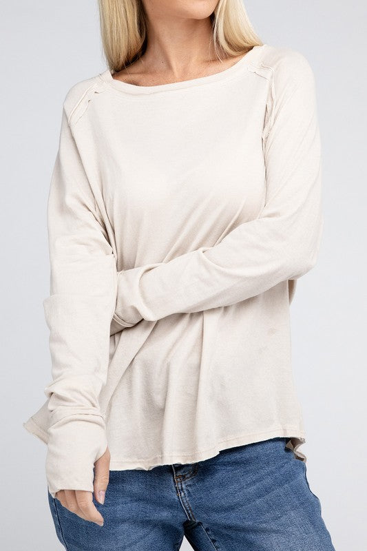 Cotton Raglan Sleeve Thumbhole Top